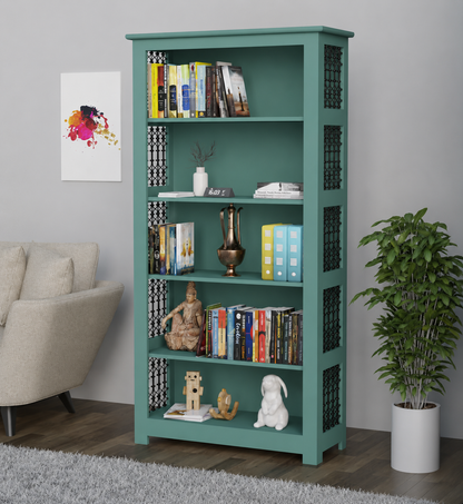 Royal Marwar Solid Mango Wood Bookshelf | 5 Tier Wooden Bookcase | Open Display Storage Shelf | White Finish
