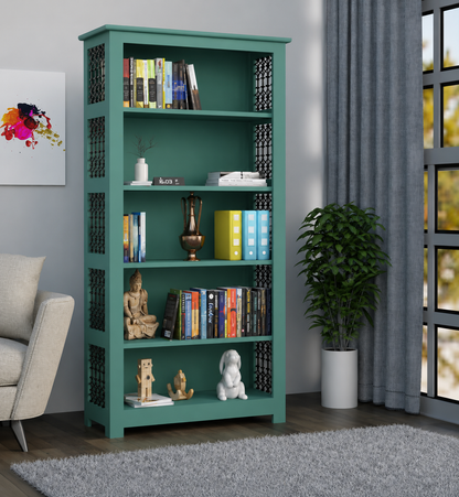 Royal Marwar Solid Mango Wood Bookshelf | 5 Tier Wooden Bookcase | Open Display Storage Shelf | White Finish