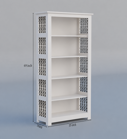 Royal Marwar Solid Mango Wood Bookshelf | 5 Tier Wooden Bookcase | Open Display Storage Shelf | White Finish