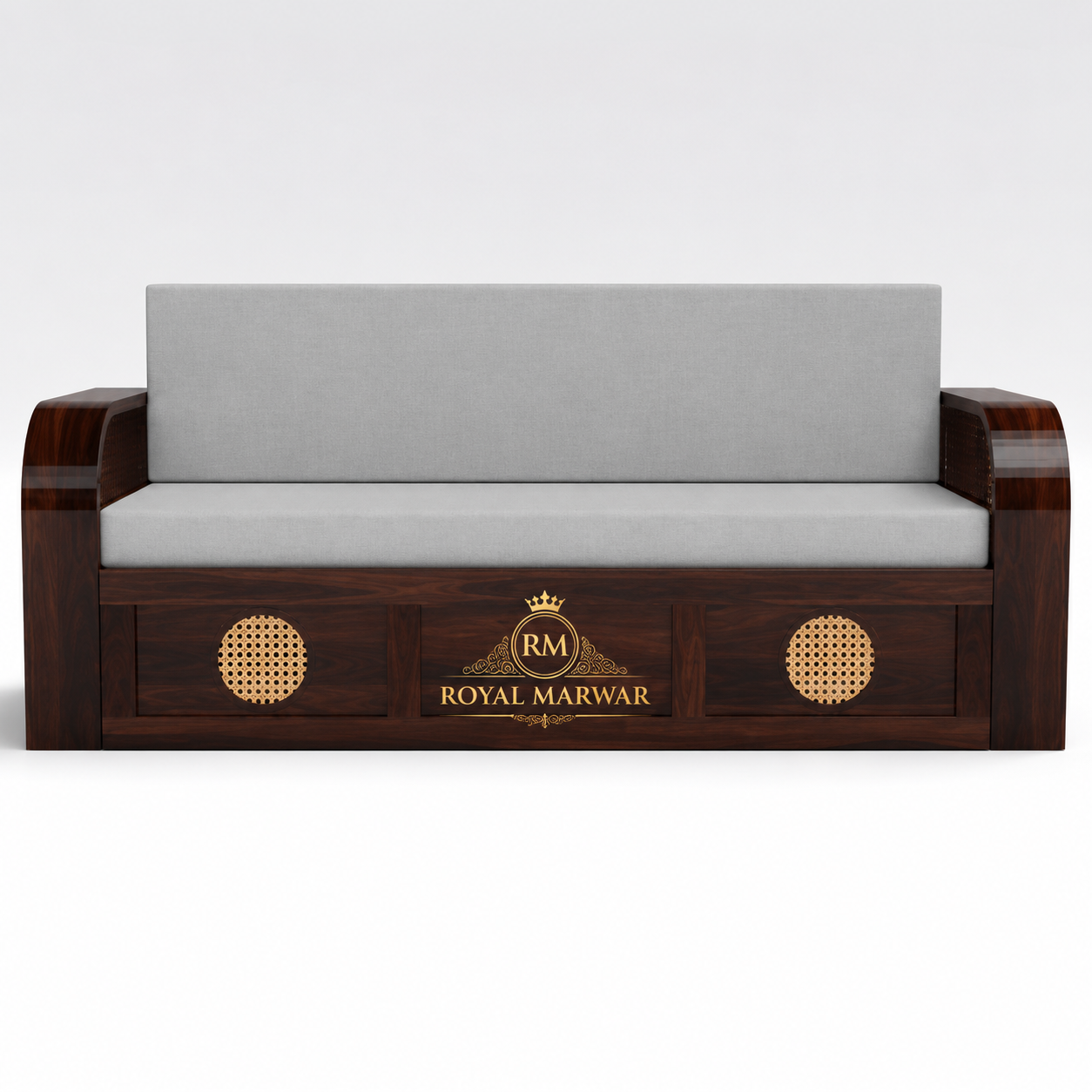 Royal Marwar Solid Sheesham Wood Sofa Cum Bed | Wooden 3 Seater Sofa Bed with Cane Panel Design | Honey Finish & Walnut Finish