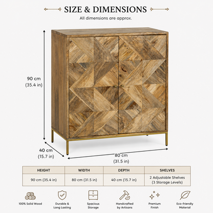 Royal Marwar Solid Wood 2 Door Storage Cabinet | Premium Wooden Sideboard Cabinet with Adjustable Shelves