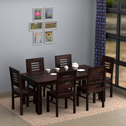 Royal Marwar Solid Sheesham Wood 6 Seater Dining Table Set | Modern Wooden Dining Set | Honey Finish & Walnut Finish