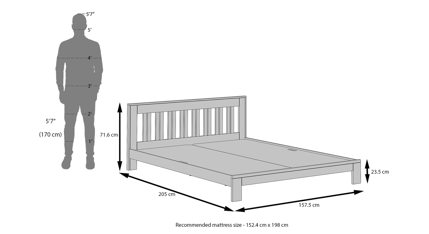 Royal Marwar Solid Sheesham Wood Queen Size Platform Bed | Premium Wooden Bed Frame | Dark Walnut Finish