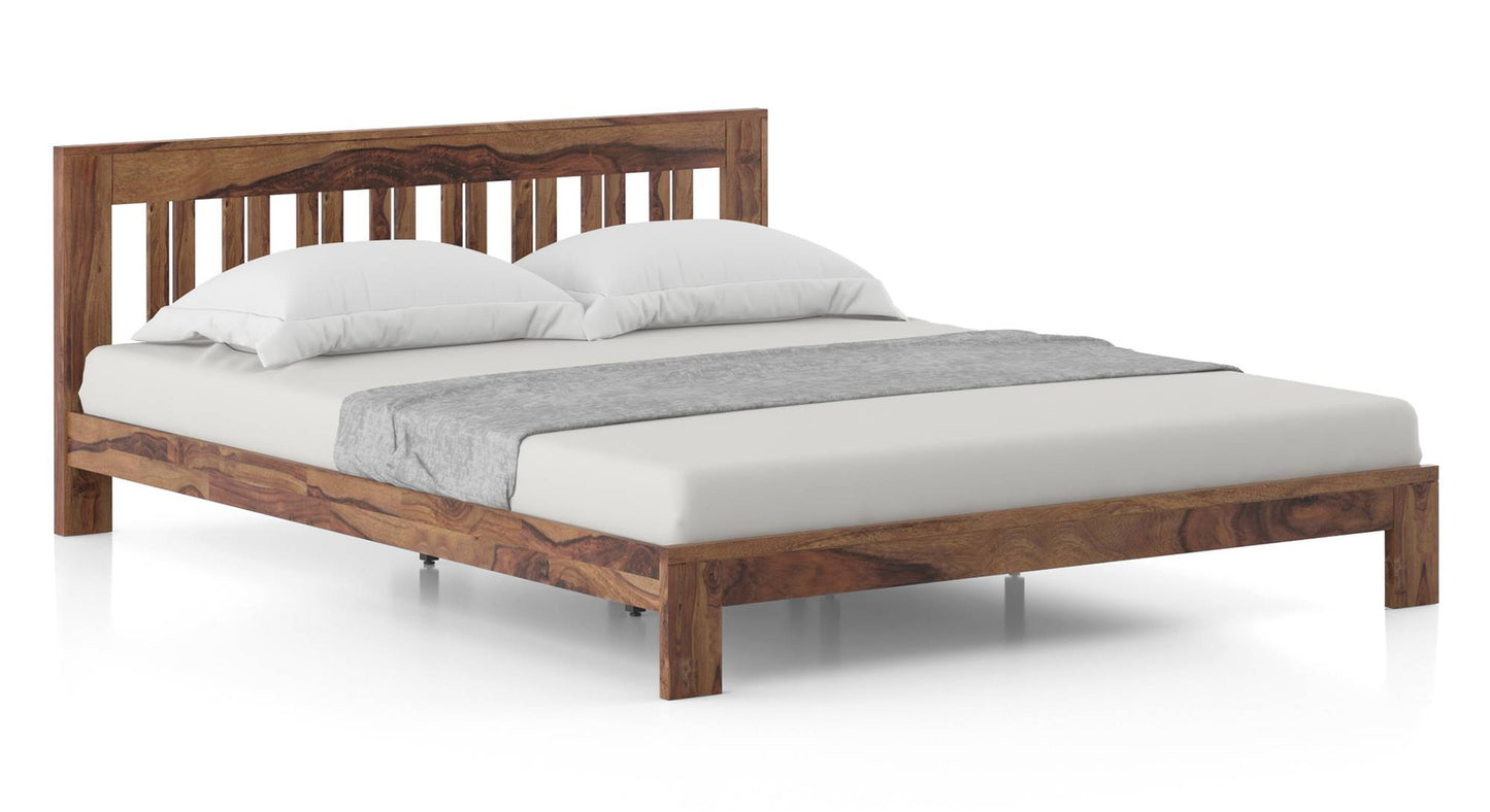 Royal Marwar Solid Sheesham Wood Queen Size Platform Bed | Premium Honey Finish | Modern Wooden Bed Frame