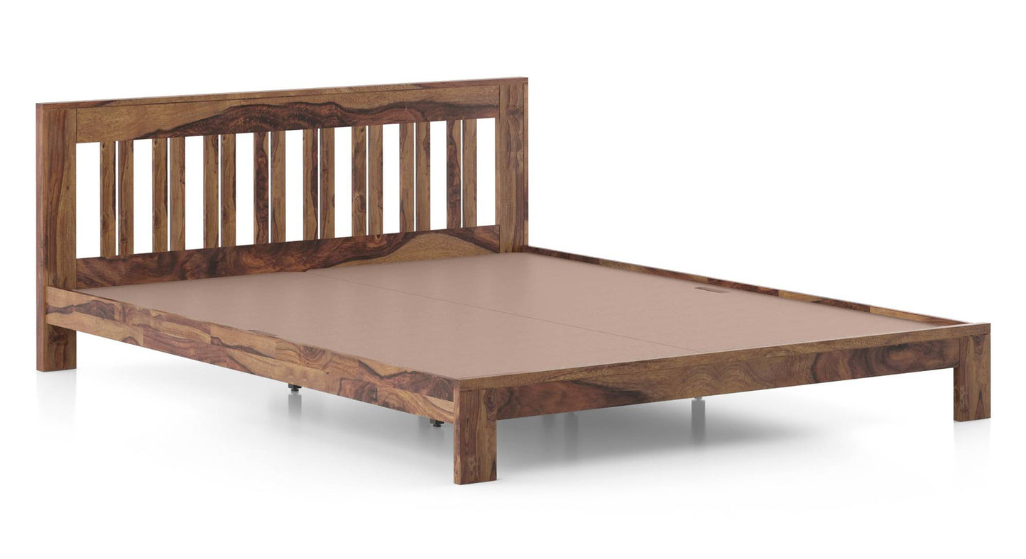 Royal Marwar Solid Sheesham Wood Queen Size Platform Bed | Premium Honey Finish | Modern Wooden Bed Frame
