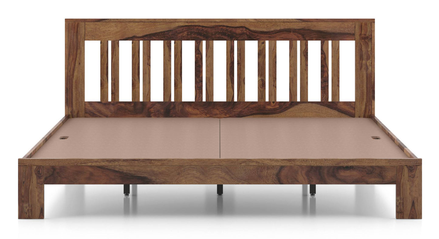 Royal Marwar Solid Sheesham Wood Queen Size Platform Bed | Premium Honey Finish | Modern Wooden Bed Frame