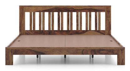 Royal Marwar Solid Sheesham Wood Queen Size Platform Bed | Premium Honey Finish | Modern Wooden Bed Frame