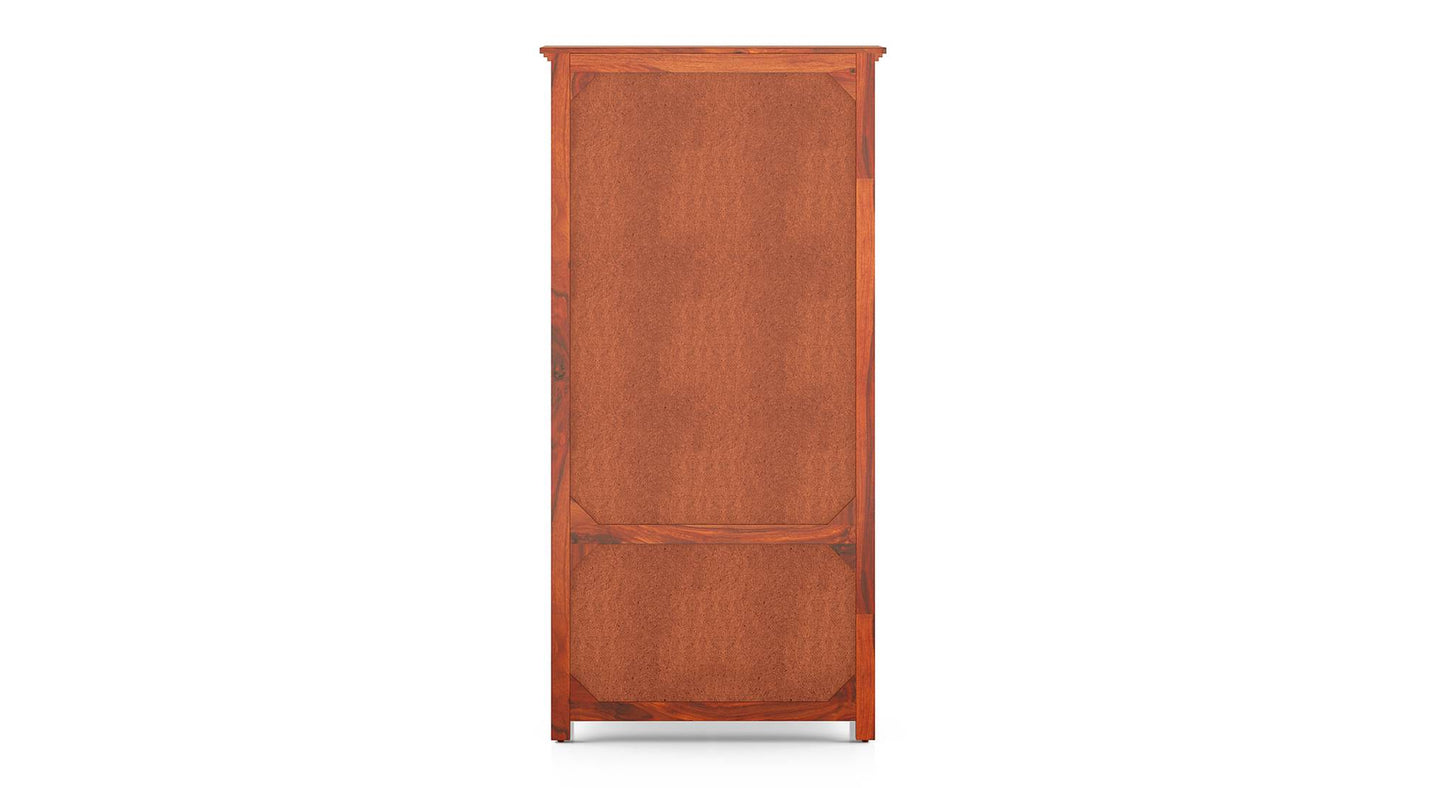 Royal Marwar Solid Sheesham Wood 2 Door Wardrobe with Drawers | Handcrafted Wooden Almirah | Honey Finish