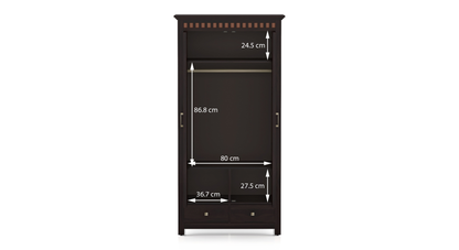 Royal Marwar Solid Sheesham Wood 2 Door Wardrobe with Drawers | Handcrafted Wooden Almirah | Walnut Finish