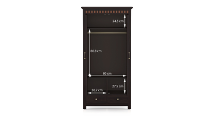 Royal Marwar Solid Sheesham Wood 2 Door Wardrobe with Drawers | Handcrafted Wooden Almirah | Walnut Finish