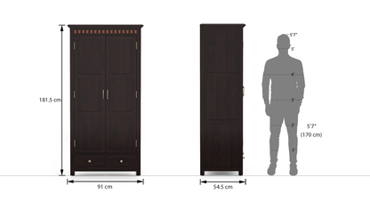 Royal Marwar Solid Sheesham Wood 2 Door Wardrobe with Drawers | Handcrafted Wooden Almirah | Walnut Finish