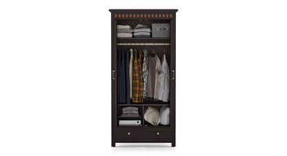 Royal Marwar Solid Sheesham Wood 2 Door Wardrobe with Drawers | Handcrafted Wooden Almirah | Walnut Finish
