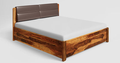 Royal Marwar Solid Sheesham Wood King Size Bed with Upholstered Headboard | Premium Wooden Bed | Honey Finish