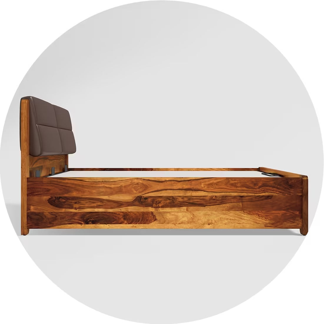 Royal Marwar Solid Sheesham Wood King Size Bed with Upholstered Headboard | Premium Wooden Bed | Honey Finish