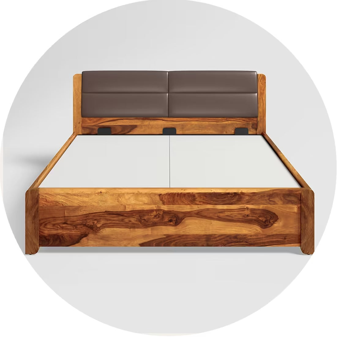 Royal Marwar Solid Sheesham Wood King Size Bed with Upholstered Headboard | Premium Wooden Bed | Honey Finish