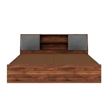 Royal Marwar Solid Sheesham Wood King Size Storage Bed with Cushion Headboard | Premium Walnut Finish | Modern Wooden Bed with Box Storage