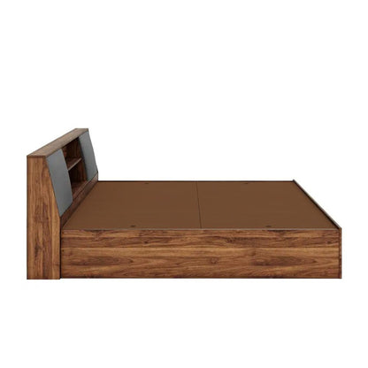 Royal Marwar Solid Sheesham Wood King Size Storage Bed with Cushion Headboard | Premium Walnut Finish | Modern Wooden Bed with Box Storage