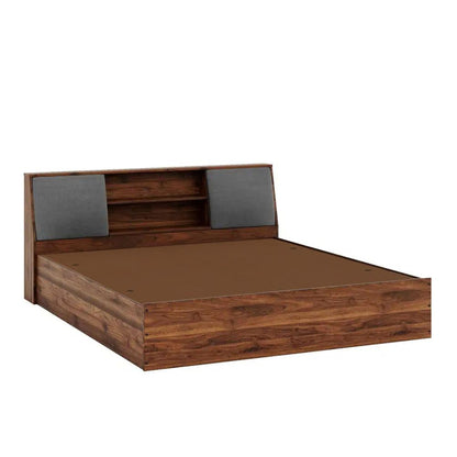 Royal Marwar Solid Sheesham Wood King Size Storage Bed with Cushion Headboard | Premium Walnut Finish | Modern Wooden Bed with Box Storage