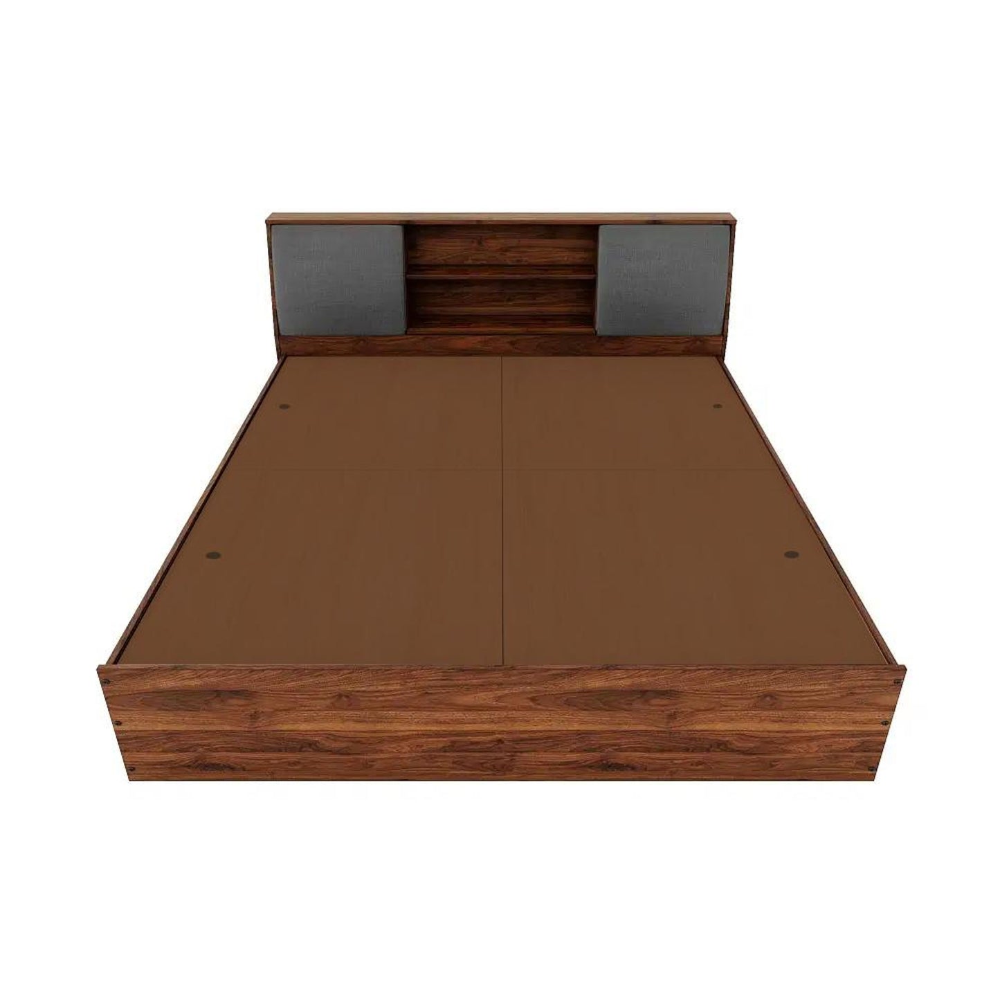 Royal Marwar Solid Sheesham Wood King Size Storage Bed with Cushion Headboard | Premium Walnut Finish | Modern Wooden Bed with Box Storage