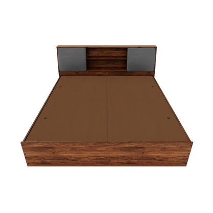 Royal Marwar Solid Sheesham Wood King Size Storage Bed with Cushion Headboard | Premium Walnut Finish | Modern Wooden Bed with Box Storage