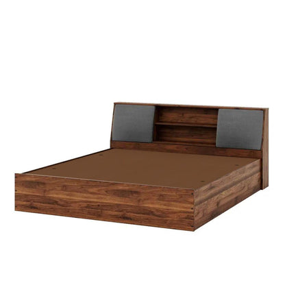 Royal Marwar Solid Sheesham Wood King Size Storage Bed with Cushion Headboard | Premium Walnut Finish | Modern Wooden Bed with Box Storage