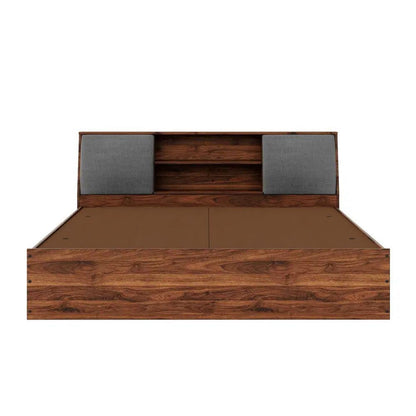 Royal Marwar Solid Sheesham Wood King Size Storage Bed with Cushion Headboard | Premium Walnut Finish | Modern Wooden Bed with Box Storage