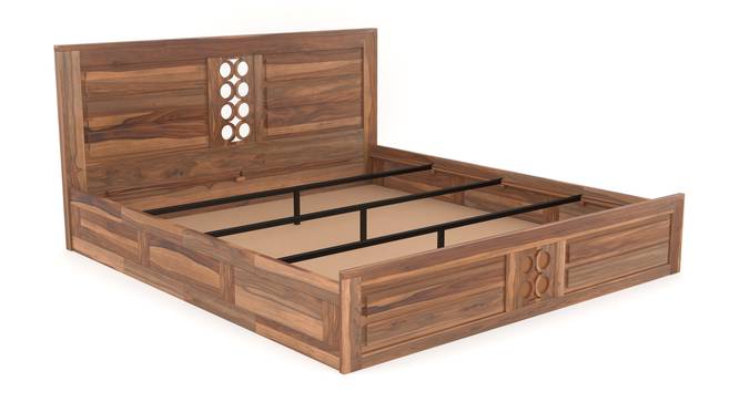 Royal Marwar Solid Sheesham Wood Queen Size Storage Bed | Modern Circle Panel Design | Premium Honey Finish