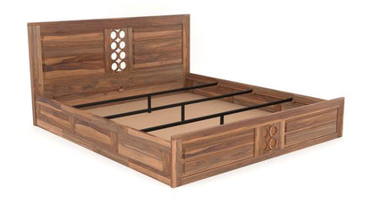 Royal Marwar Solid Sheesham Wood Queen Size Storage Bed | Modern Circle Panel Design | Premium Honey Finish