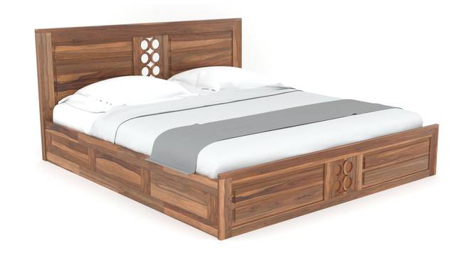Royal Marwar Solid Sheesham Wood Queen Size Storage Bed | Modern Circle Panel Design | Premium Honey Finish