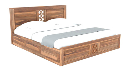 Royal Marwar Solid Sheesham Wood Queen Size Storage Bed | Modern Circle Panel Design | Premium Honey Finish