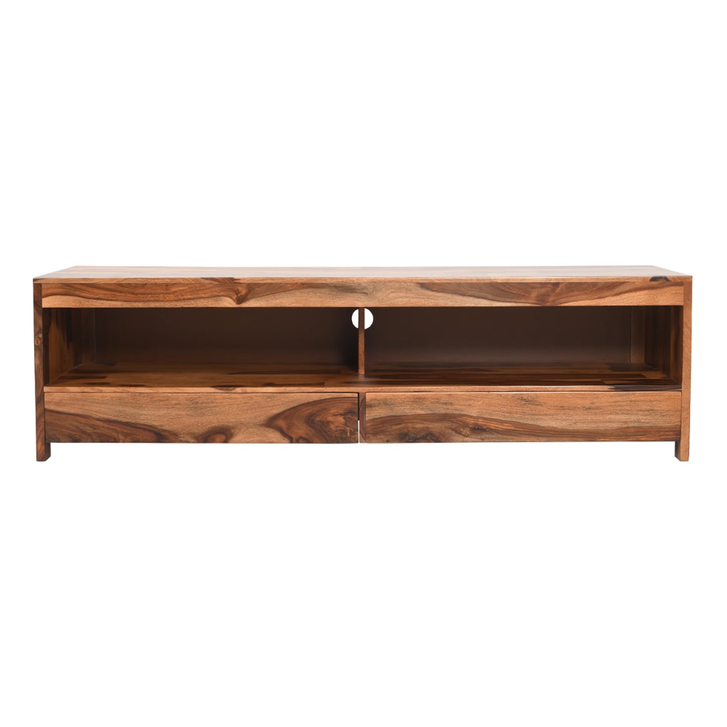 Royal Marwar Solid Sheesham Wood TV Unit | Wooden Entertainment Console with 2 Drawers & Open Storage | Honey Finish & Walnut Finish