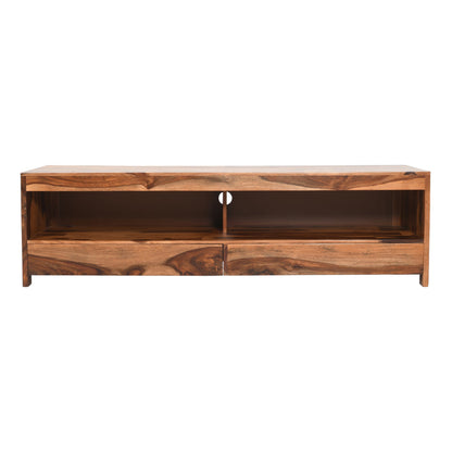 Royal Marwar Solid Sheesham Wood TV Unit | Wooden Entertainment Console with 2 Drawers & Open Storage | Honey Finish & Walnut Finish