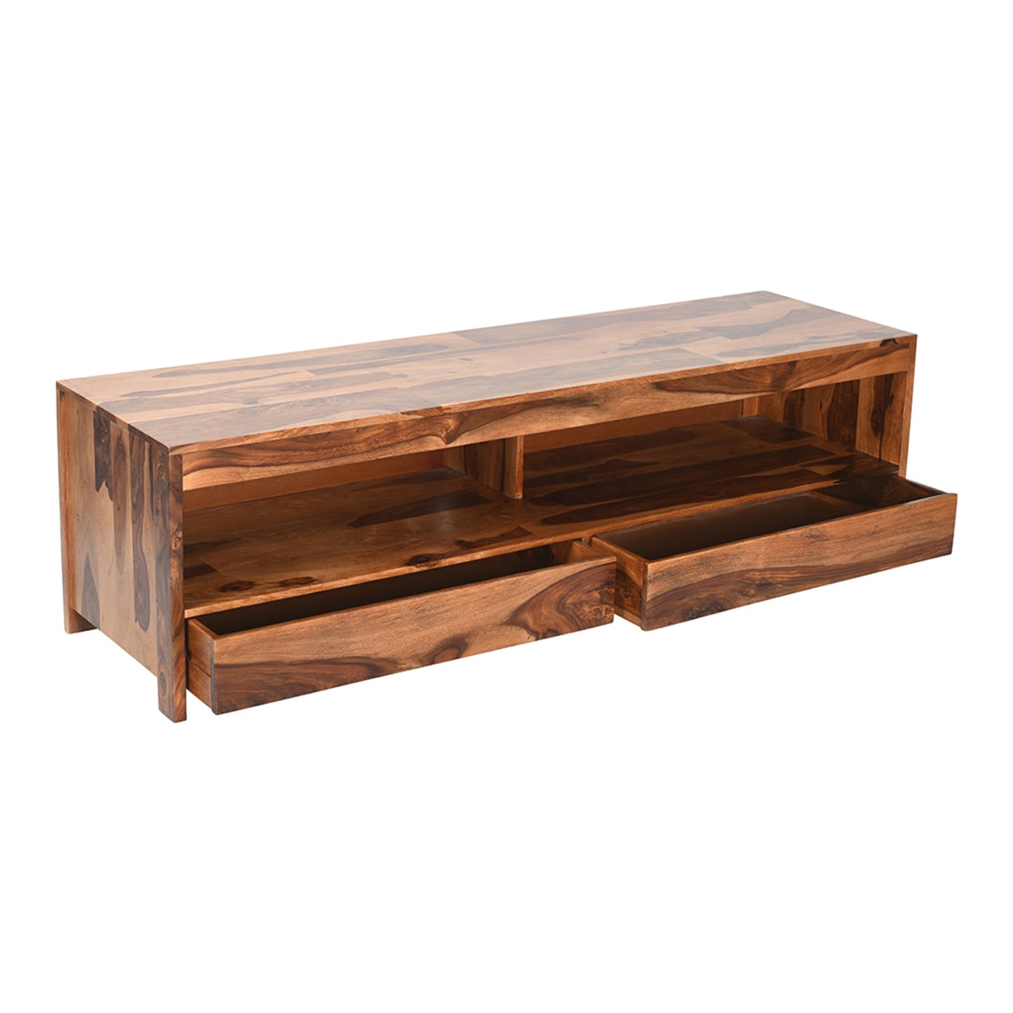 Royal Marwar Solid Sheesham Wood TV Unit | Wooden Entertainment Console with 2 Drawers & Open Storage | Honey Finish & Walnut Finish