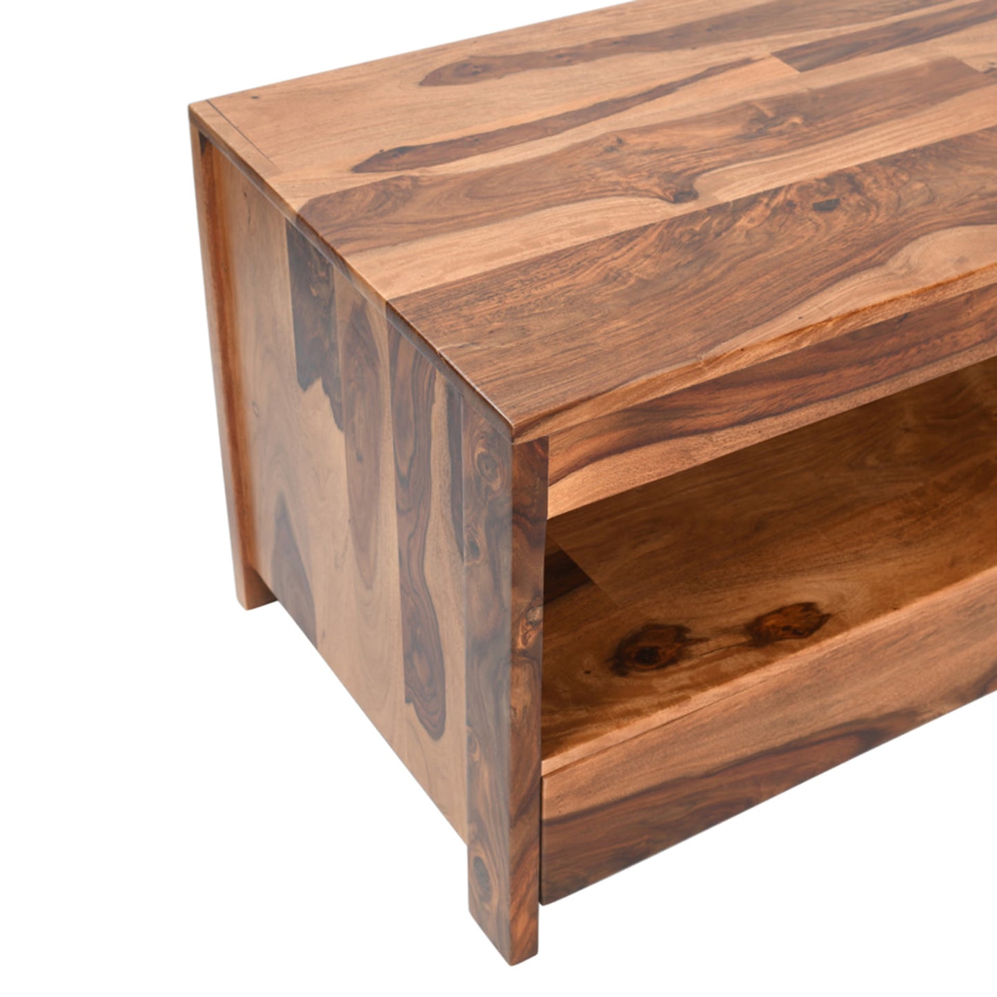 Royal Marwar Solid Sheesham Wood TV Unit | Wooden Entertainment Console with 2 Drawers & Open Storage | Honey Finish & Walnut Finish