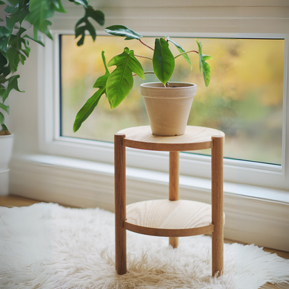 Royal Marwar Solid Sheesham Wood 2-Tier Round Plant Stand | Indoor Flower Pot Stand | Modern Wooden Plant Table