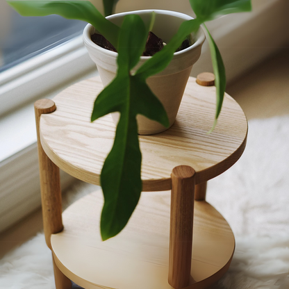 Royal Marwar Solid Sheesham Wood 2-Tier Round Plant Stand | Indoor Flower Pot Stand | Modern Wooden Plant Table