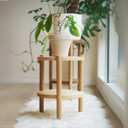 Royal Marwar Solid Sheesham Wood 2-Tier Round Plant Stand | Indoor Flower Pot Stand | Modern Wooden Plant Table