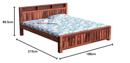 Solid Wood King Size Bed with Slatted Headboard & Storage Shelves