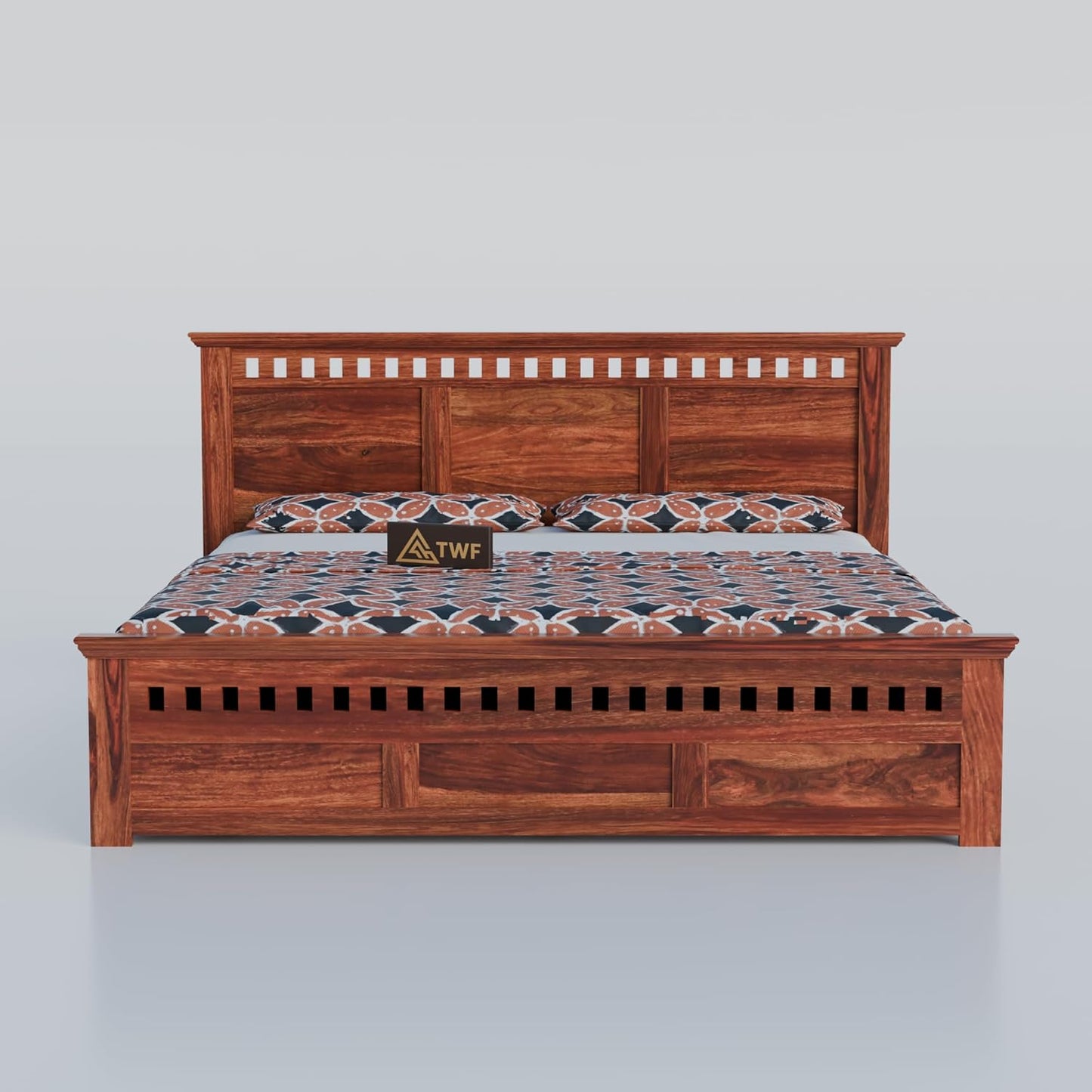 Premium Solid Wood King Size Bed with Elegant Panel Detailing & Contemporary Wooden Finish