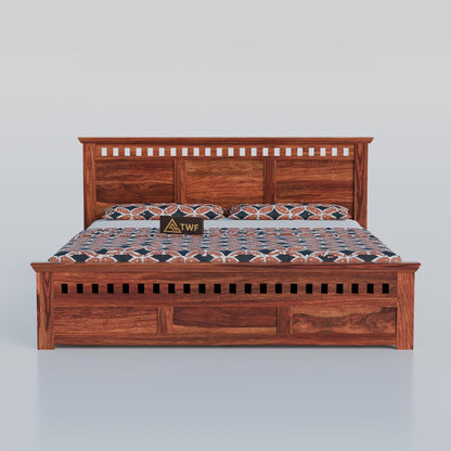 Premium Solid Wood King Size Bed with Elegant Panel Detailing & Contemporary Wooden Finish