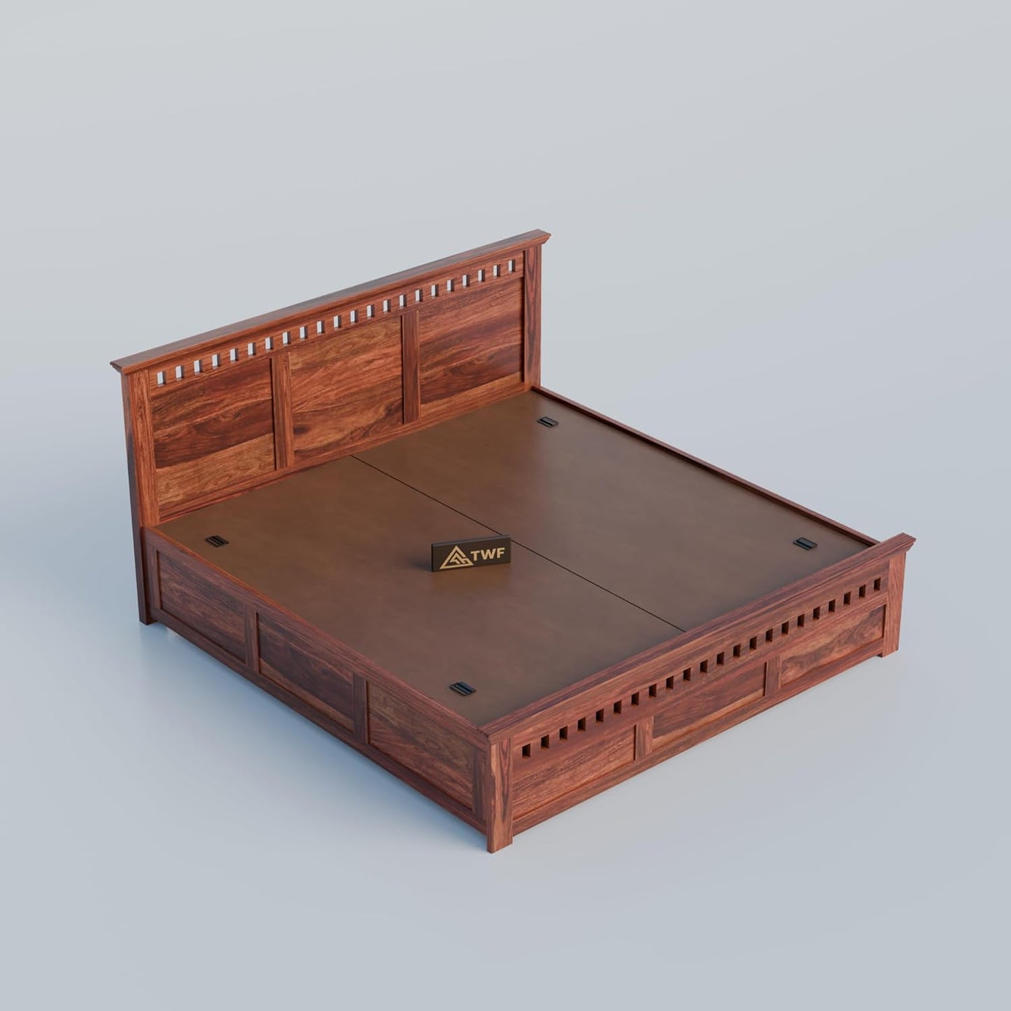 Premium Solid Wood King Size Bed with Elegant Panel Detailing & Contemporary Wooden Finish