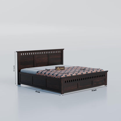 Premium Solid Wood King Size Bed with Elegant Panel Detailing & Contemporary Wooden Finish