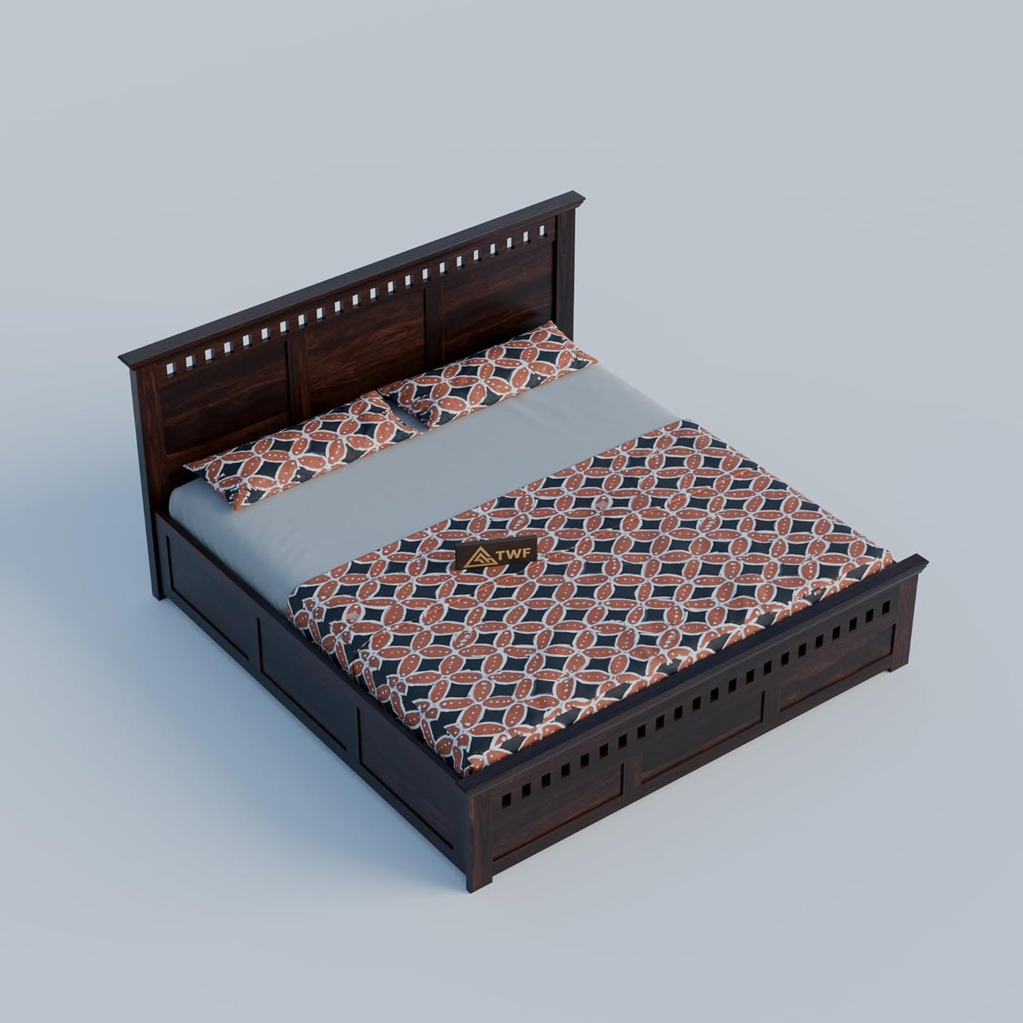 Premium Solid Wood King Size Bed with Elegant Panel Detailing & Contemporary Wooden Finish