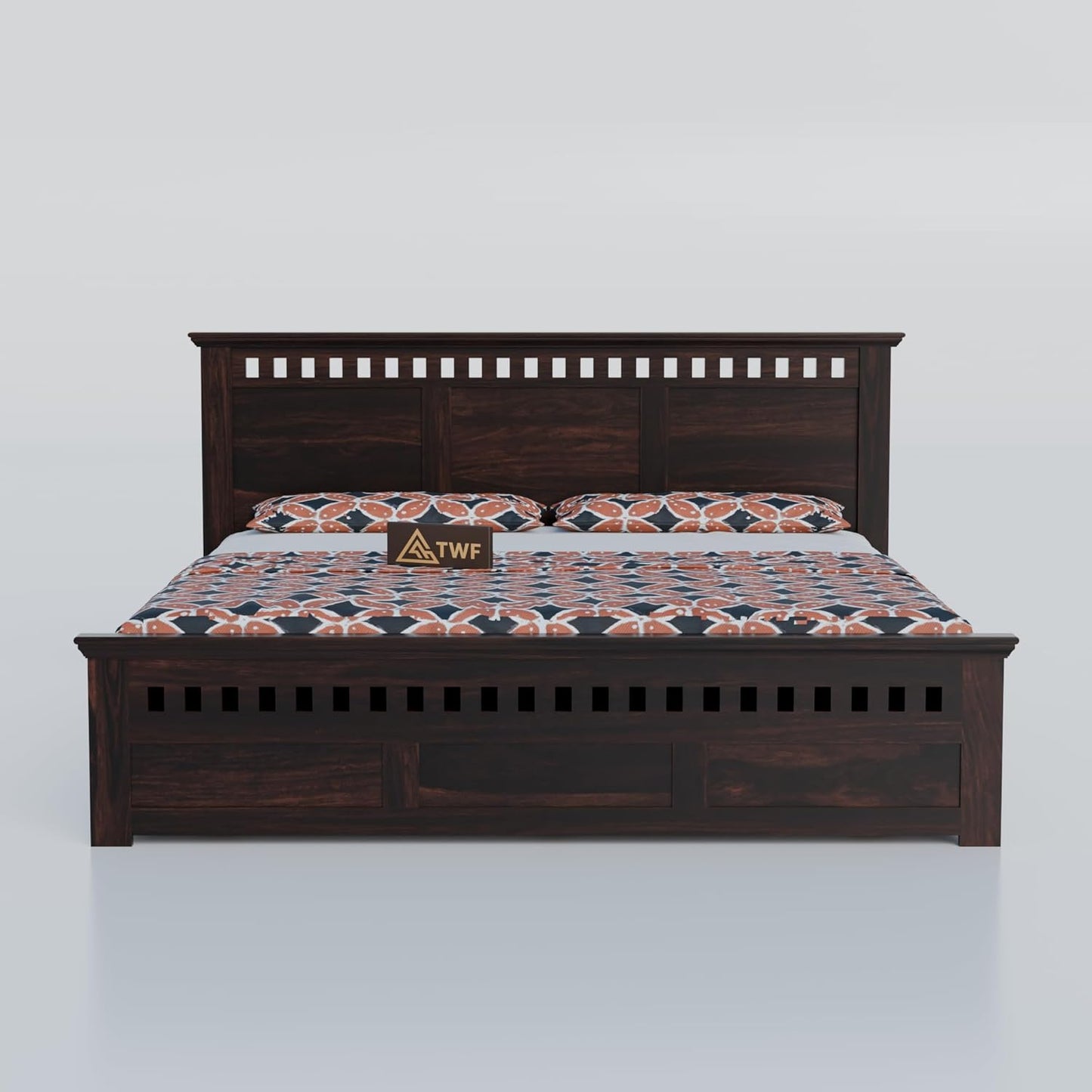 Premium Solid Wood King Size Bed with Elegant Panel Detailing & Contemporary Wooden Finish