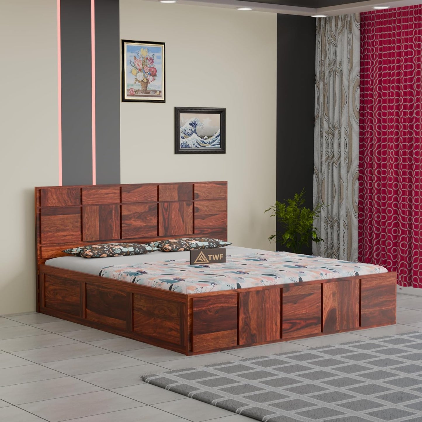 Premium Solid Wood King Size Bed with Modern Panel Detailing & Contemporary Wooden Finish