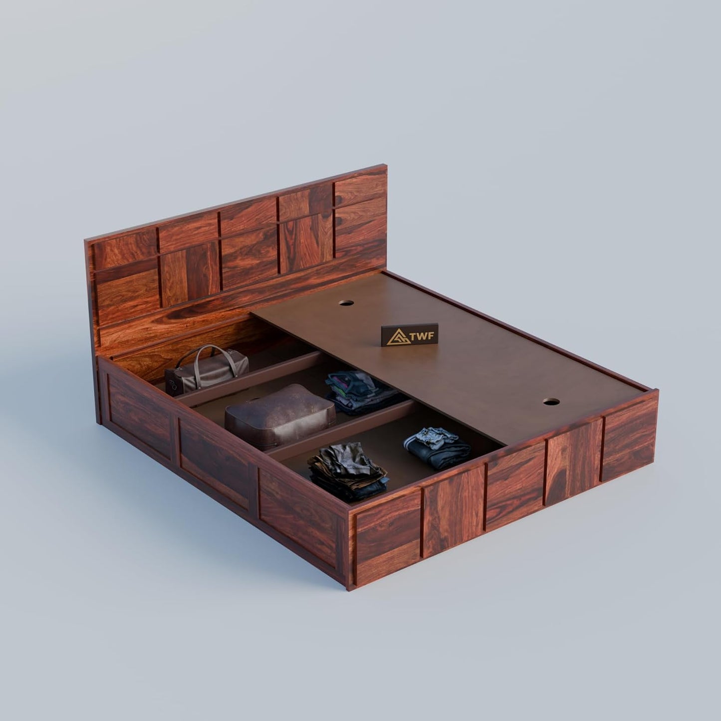 Premium Solid Wood King Size Bed with Modern Panel Detailing & Contemporary Wooden Finish
