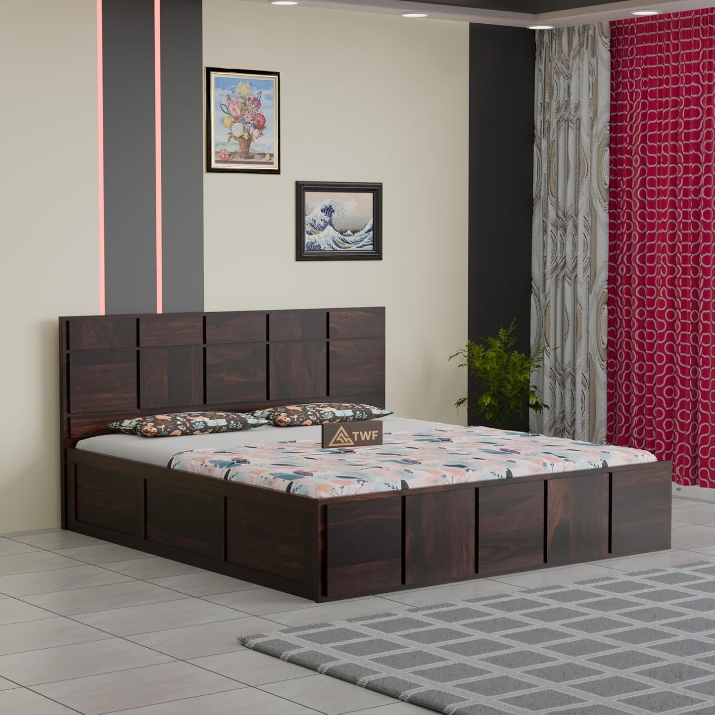 Premium Solid Wood King Size Bed with Modern Panel Detailing & Contemporary Wooden Finish