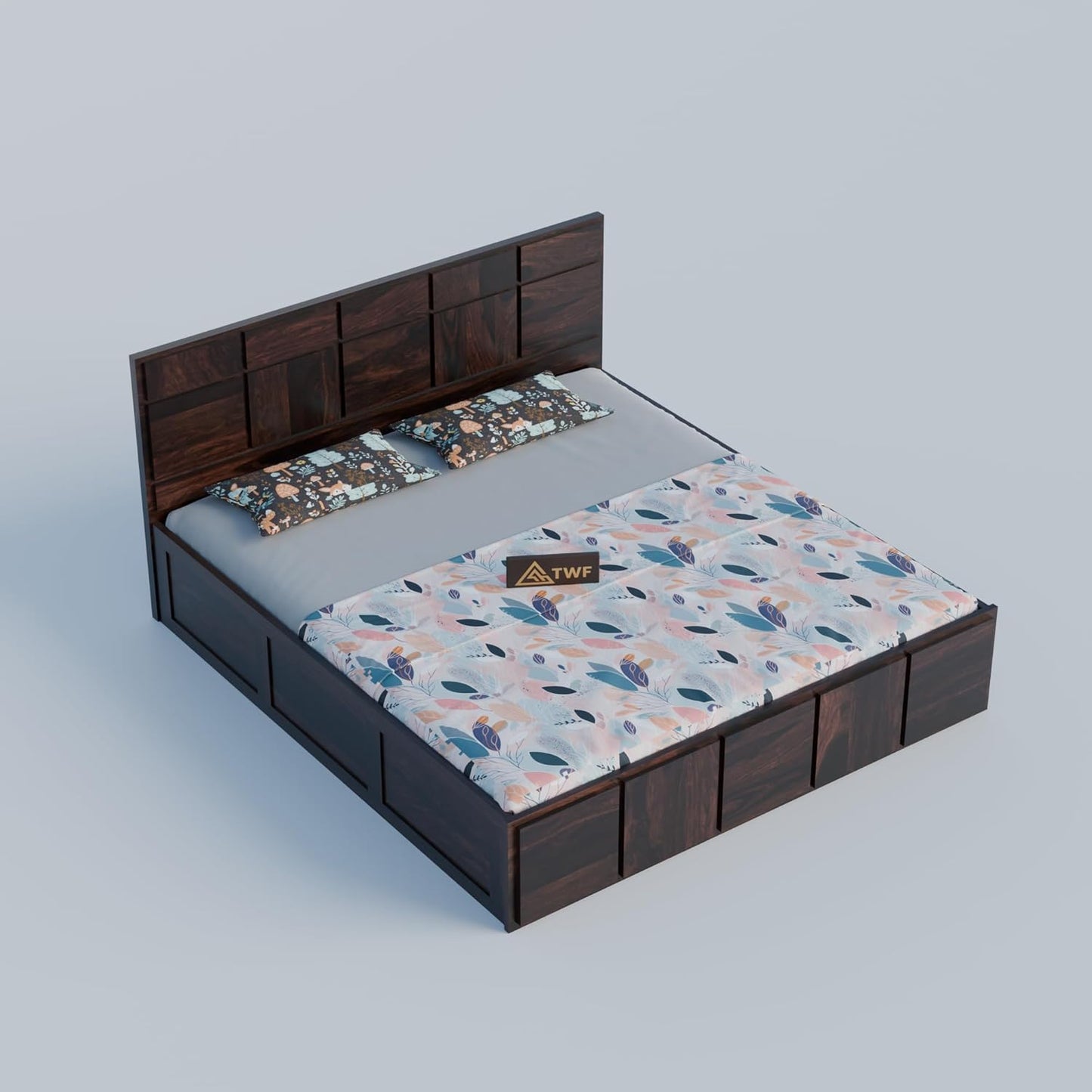 Premium Solid Wood King Size Bed with Modern Panel Detailing & Contemporary Wooden Finish
