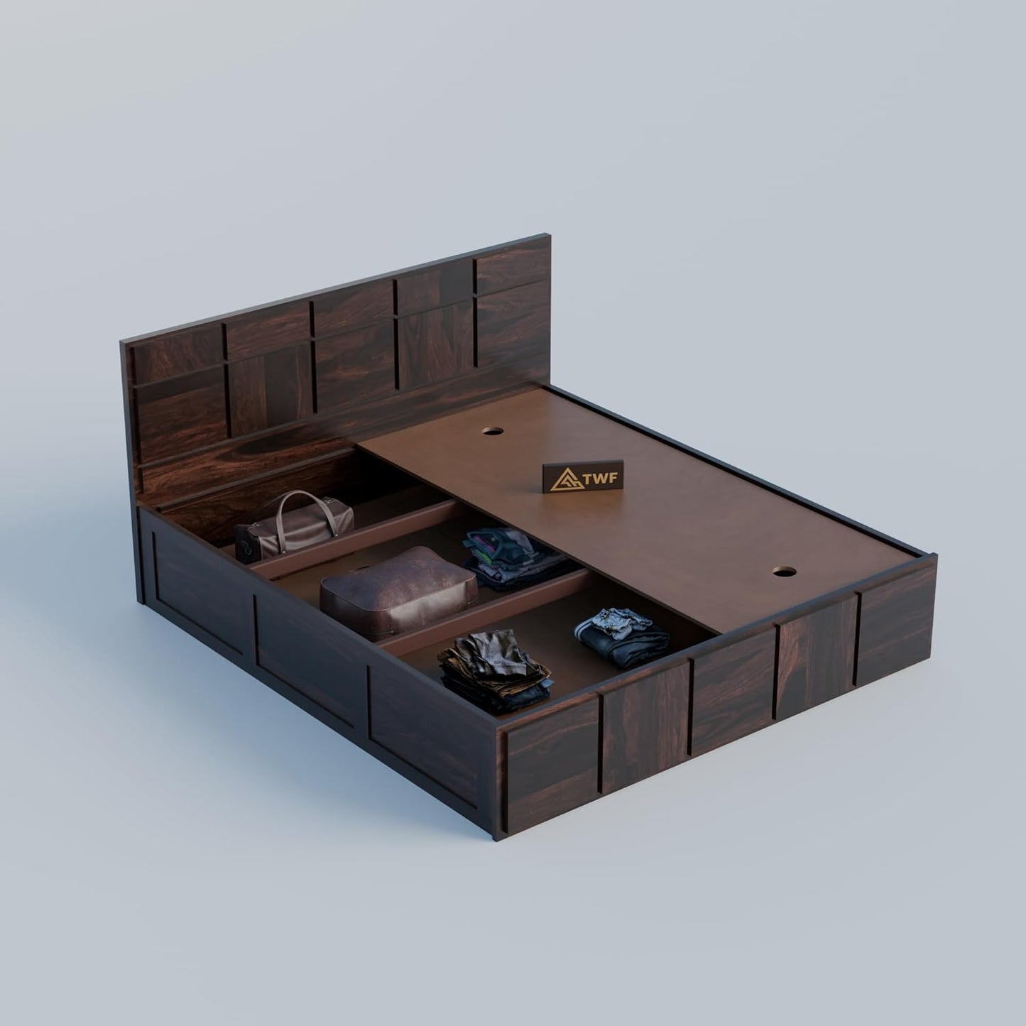 Premium Solid Wood King Size Bed with Modern Panel Detailing & Contemporary Wooden Finish