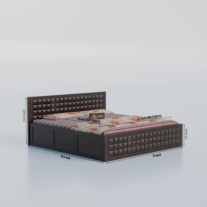 Premium Solid Wood King Size Bed with 3D Geometric Pyramid Panel Design